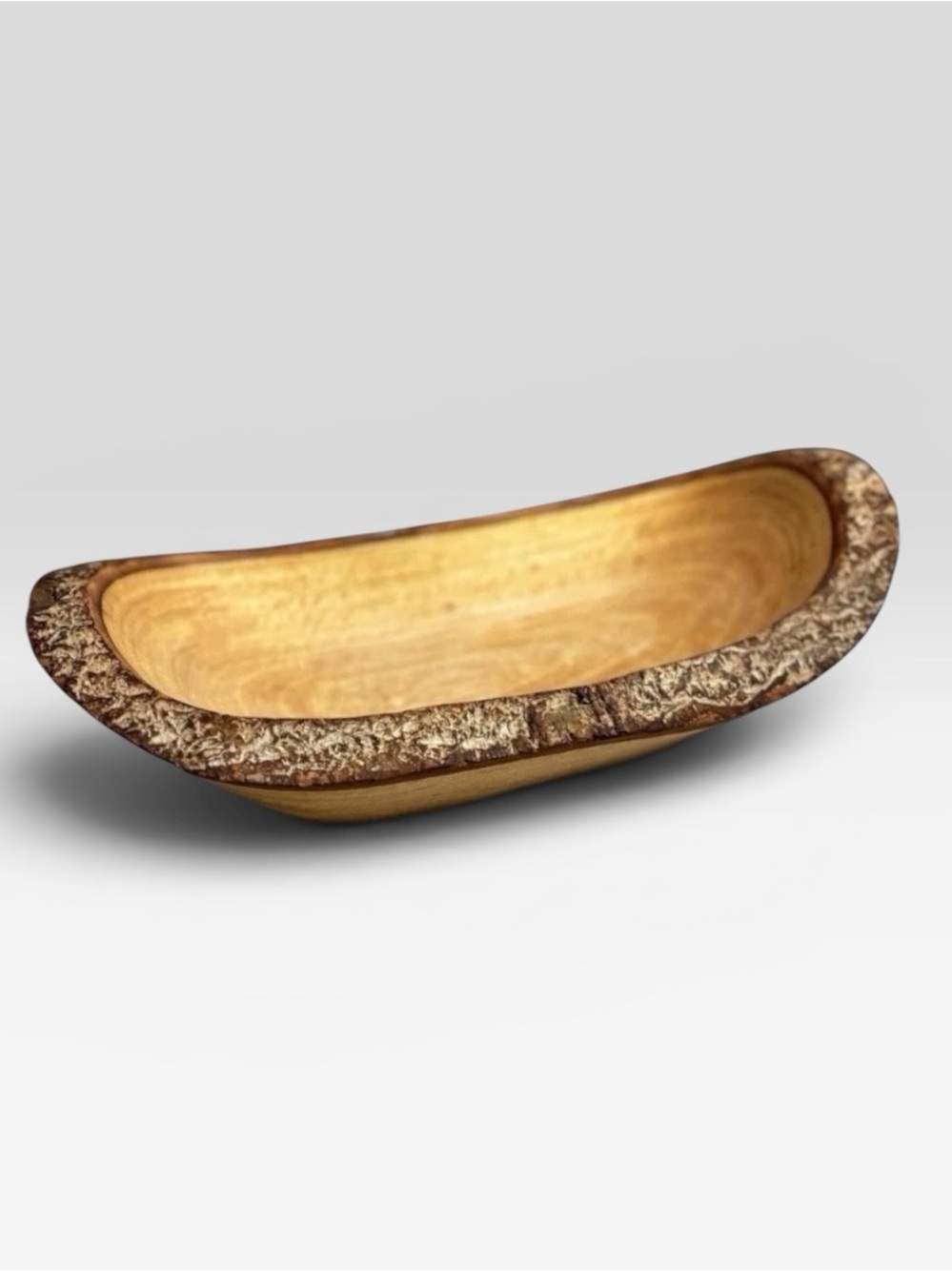 World Market Wooden Bowl Oblong Handcrafted Natural Rustic Centerpiece 11x8x3
